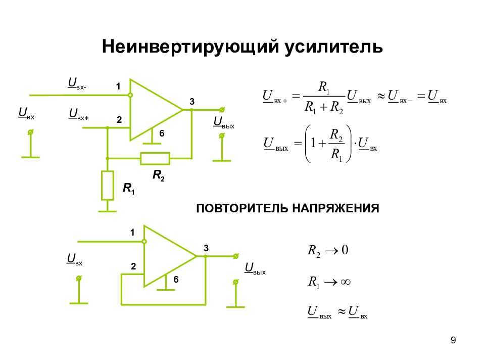 Включи усилители. Неинвертирующий усилитель коэффициент усиления. Операционные усилители неинвертирующий. Операционные усилители неинвертирующий усилитель. Неинвертирующий усилитель на ОУ формулы.