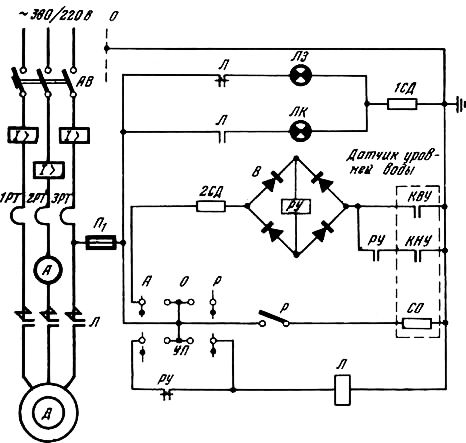 Электрическая принципиальная схема управления насосом