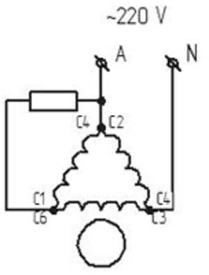 Включение трехфазного двигателя с резистором