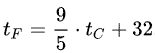 формула для перевода градусов Цельсия в градусы Фаренгейта