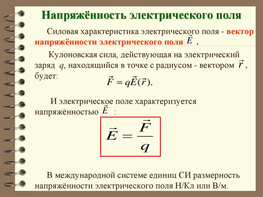 Силовая характеристика электрического поля