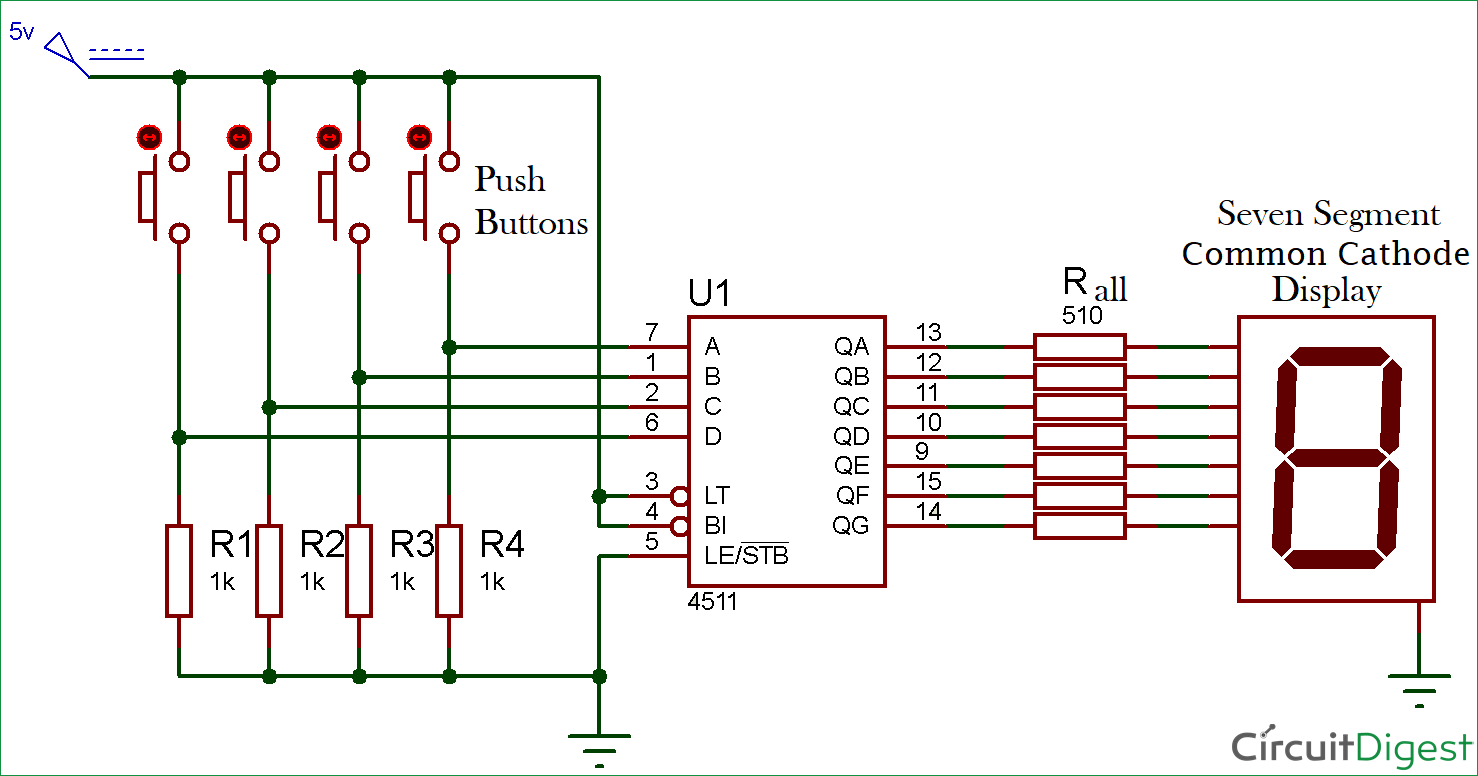 7 segment display driver circuit diagram using IC4511