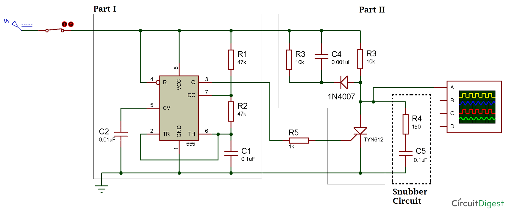 Thyristor Switching Circuit diagram using Snubber