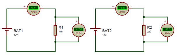 Ohms law calculation in circuits