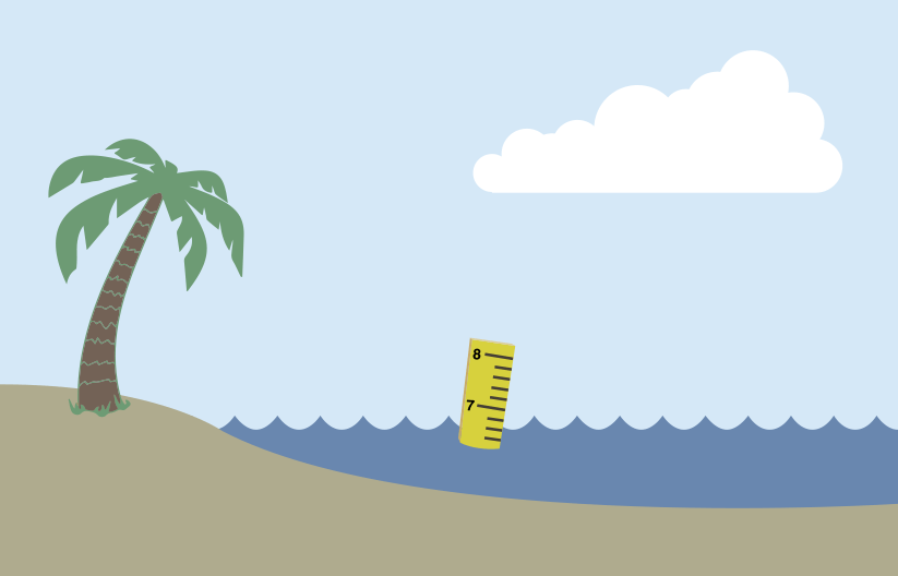 Illustration of a beach and a ruler in the ocean water