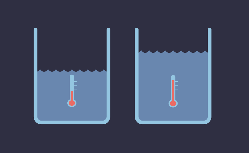 Illustration of two containers filled with water and thermometers in each