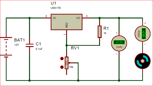  Circuit using LM317 Variable voltage regulator