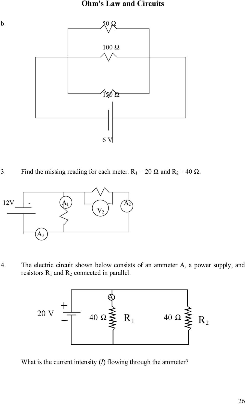 The electric circuit shown below consists of an ammeter A, a power supply, and