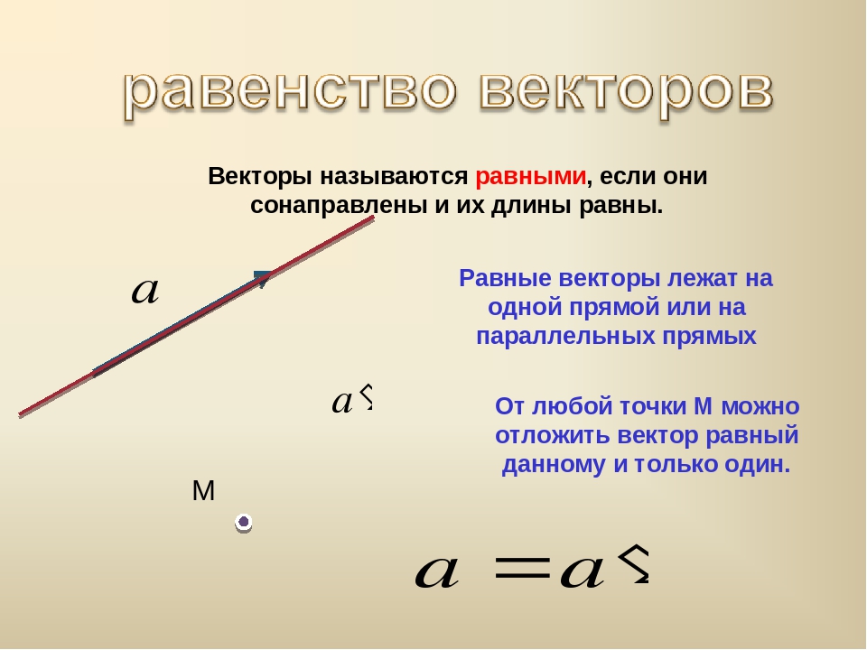 Равные векторы. Векторы сонаправлены и их длины равны. Векторы называются равными если они сонаправлены и их длины равны. Векторы называются равными, если они сонаправлены и их равны.. Векторы называются если они сонаправлены и их длины равны.