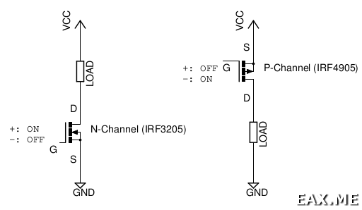 Схема типичного использования полевых МОП-транзисторов