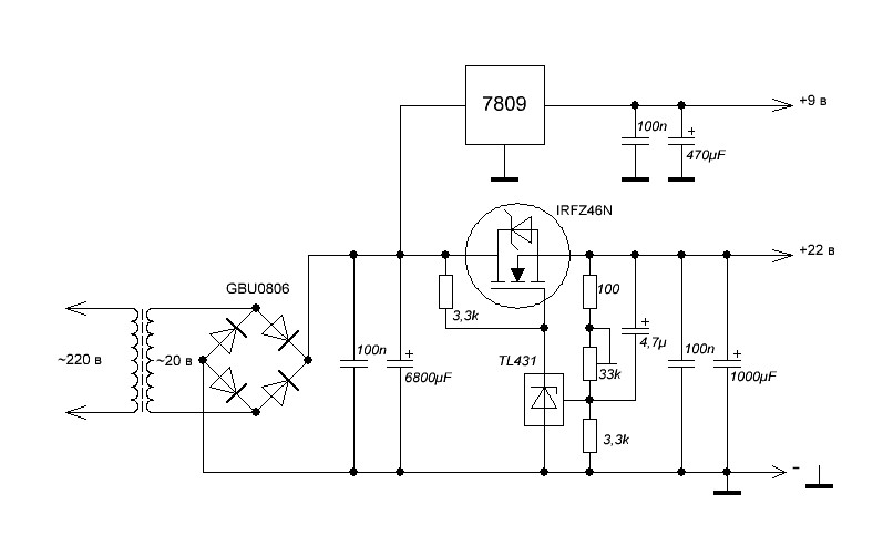 Схема блока питания на полевом транзисторе
