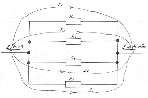 Схематичное изображение первого правила Кирхгофа