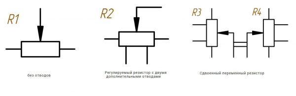  Обозначения переменных резисторов разных модификаций