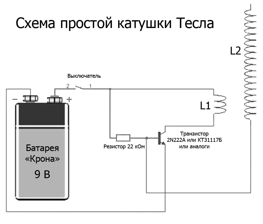 Простая схема катушки Тесла