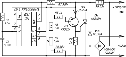 принципиальная схема регулятора мощности на КР1006ВИ1