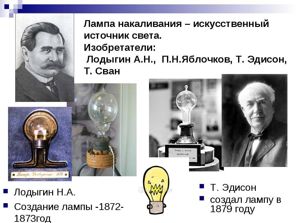 Кто изобрел лампочку. Лампа Лодыгин Эдисон. Лампочку накаливания изобрел Эдисон Лодыгин. Лампы Лодыгина Яблочкова Эдисона. Изобретатель Александр Лодыгин придумал электрическую лампочку.