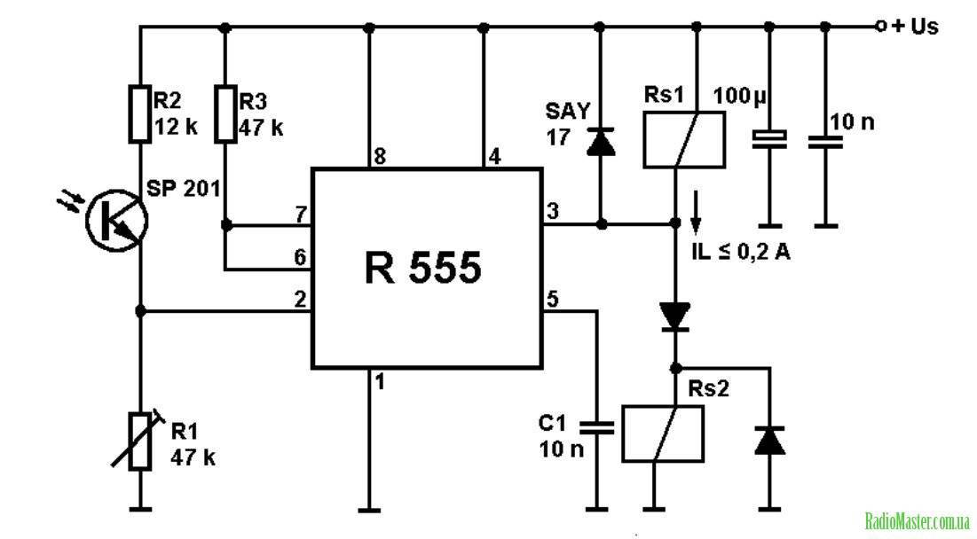 555 реле времени схема