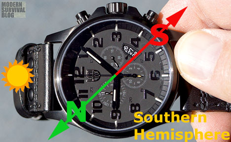 How to use a watch as a compass in the Southern Hemisphere