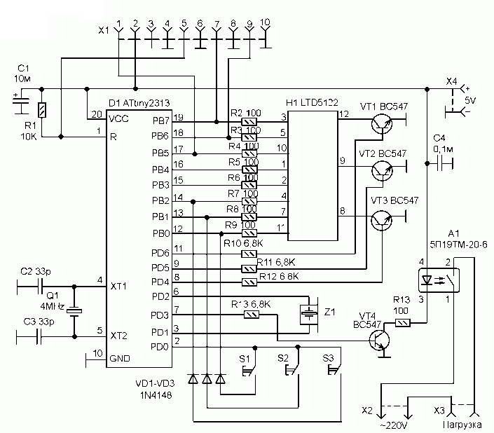  Схема таймера на микроконтроллере ATtiny2313