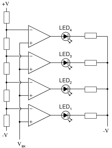 Драйвер столбчатого индикатора (барграфа) на базе операционных усилителей