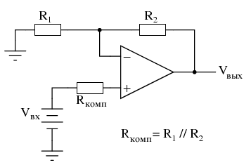 Установка компенсирующего резистора в схему неинвертирующего усилителя