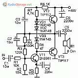 Аудио усилитель мощности на транзисторах TIP112, TIP117 (20Вт, +40В)