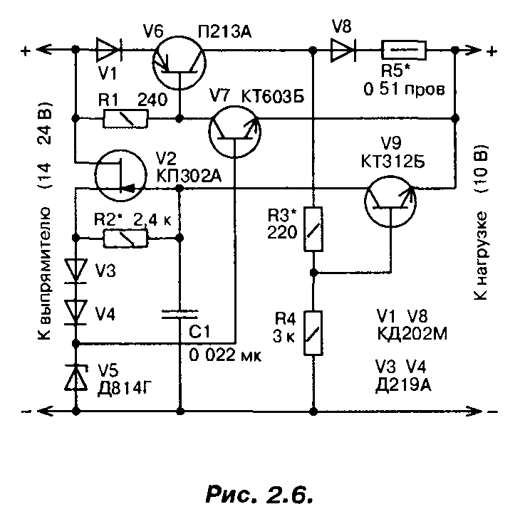 Схема стабилизатора напряжения на транзисторе