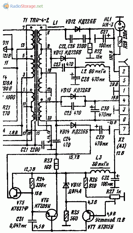 Фрагмент схемы источника питания МП-3-3