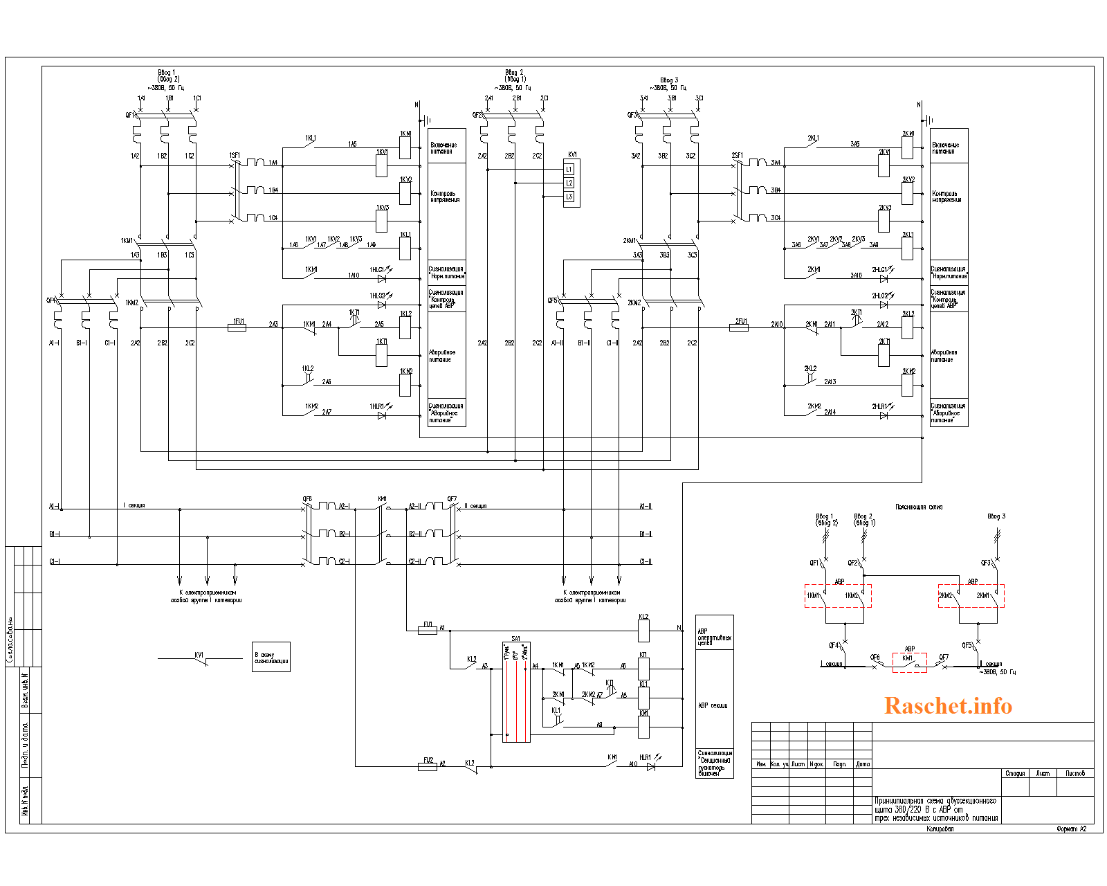 Схема АВР 380 В от трех независимых источников питания
