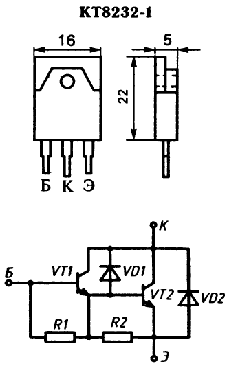 Цоколевка и внутренняя схема транзистора КТ8232