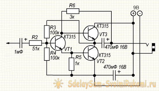 Простой и маломощный усилитель на КТ315