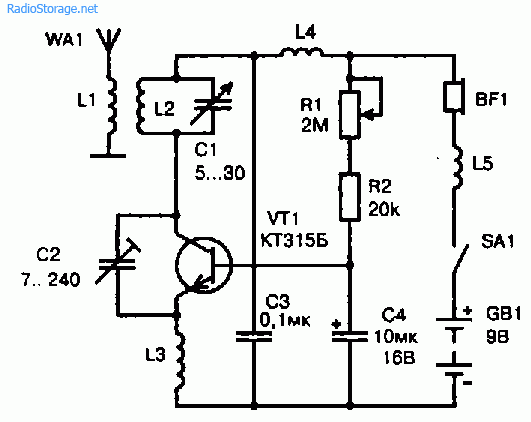 Схема сверхрегенеративного УКВ FM приемника на транзисторе КТ315