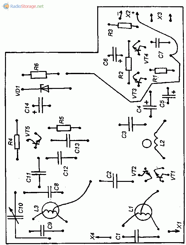 Расположение деталей на плате КВ приемника