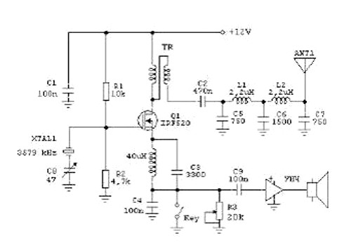 QRP CW микротрансивер на полевом транзисторе, схема