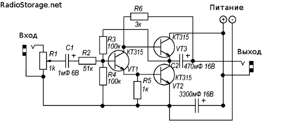 Схема усилителя на транзисторах КТ315