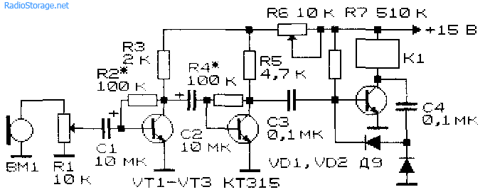 Принципиальная схема акустического реле на транзисторах