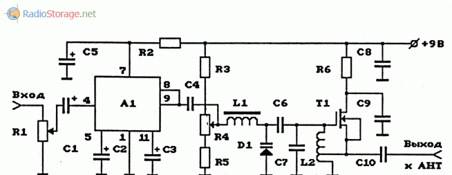 Схема УКВ ЧМ-передатчика на полевом транзисторе и с УНЧ на ИС 122УС1Д