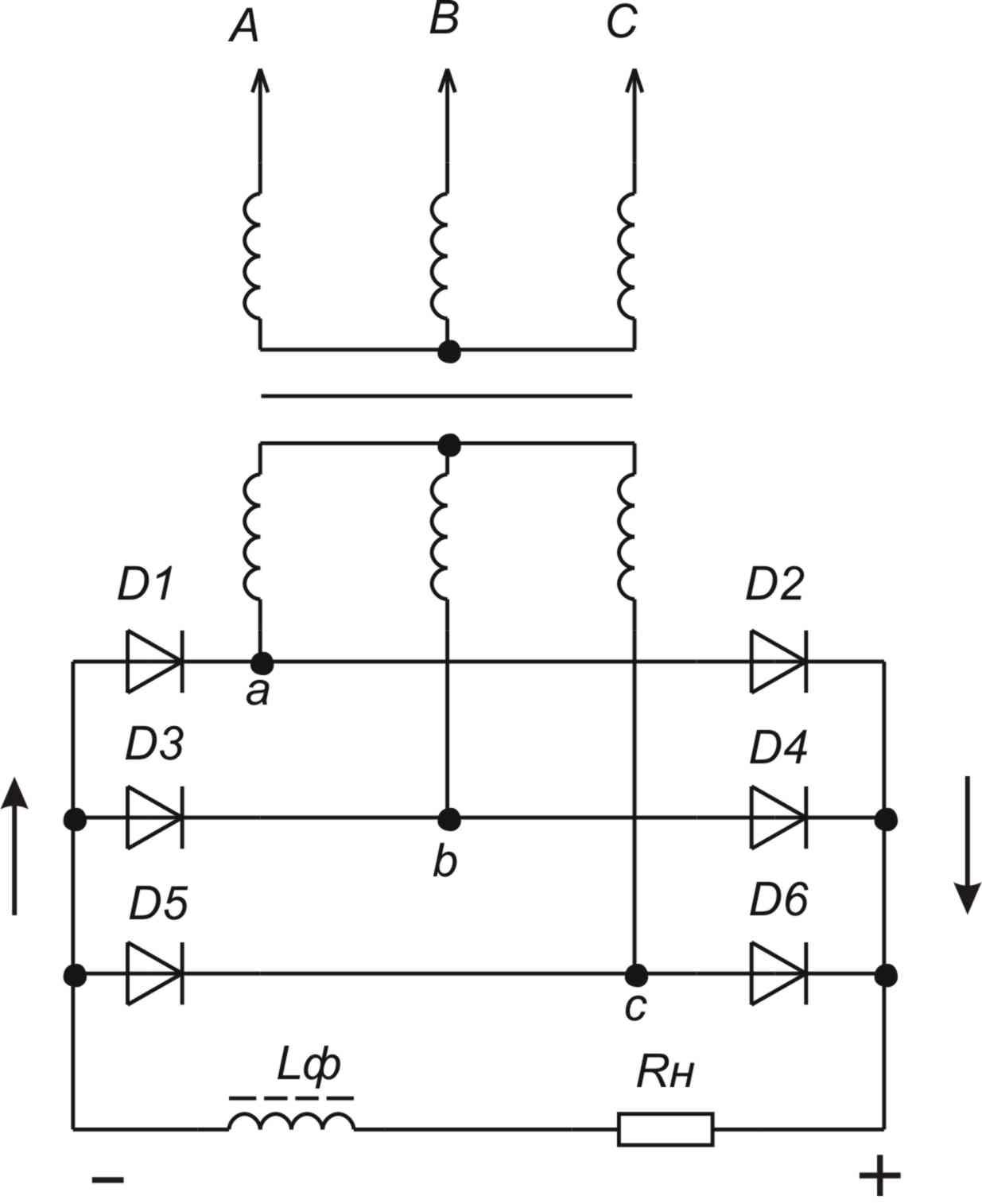 Двухфазный выпрямитель схема
