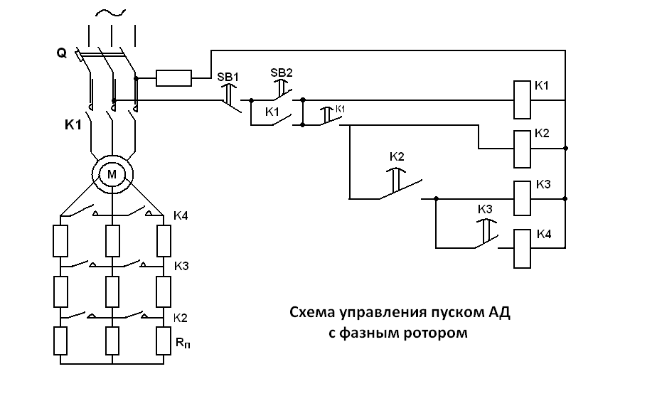 Схема управления асинхронным электродвигателем с короткозамкнутым ротором с