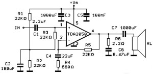 Схема усилителя на TDA2050 для 30 ваттных колонок