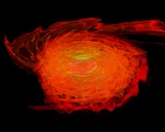 Кадр визуализации моделирования слияния двух нейтронных звёзд с образованием чёрной дыры