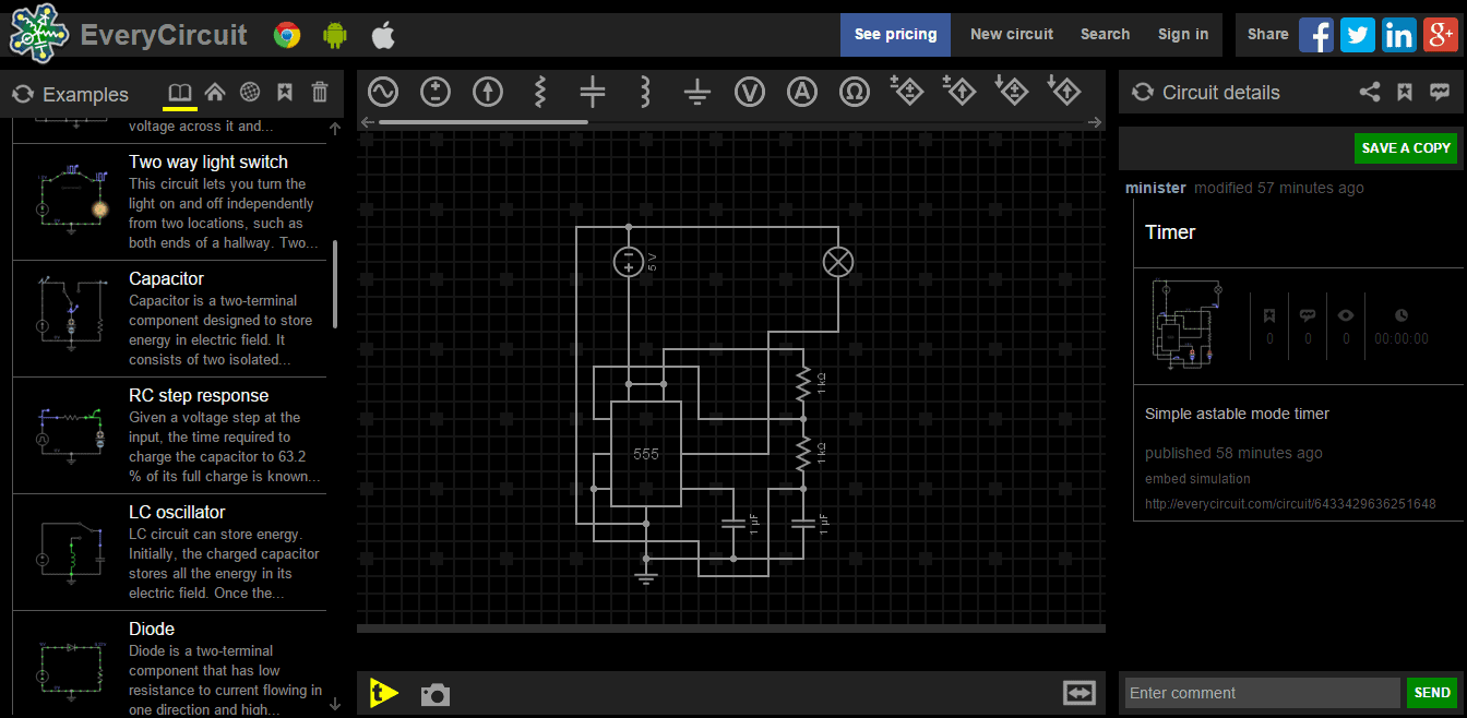 everycircuit online simulation tools
