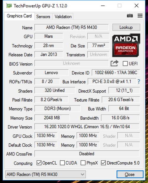 Характеристики AMD Radeon R5